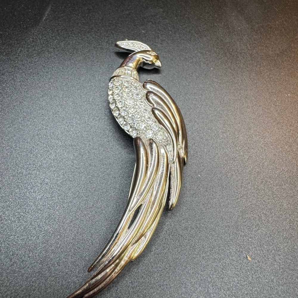 Vintage Signed Monet Peacock Brooch w/Rhinestone Accents